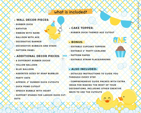 Rubber Duck Birthday Party Decoration Bundle Printable INSTANT DOWNLOAD EDITABLE Yellow Blue Ducky Decor One Lucky Duck invitation 429