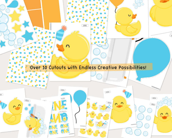 Rubber Duck Birthday Party Decoration Bundle Printable INSTANT DOWNLOAD EDITABLE Yellow Blue Ducky Decor One Lucky Duck invitation 429