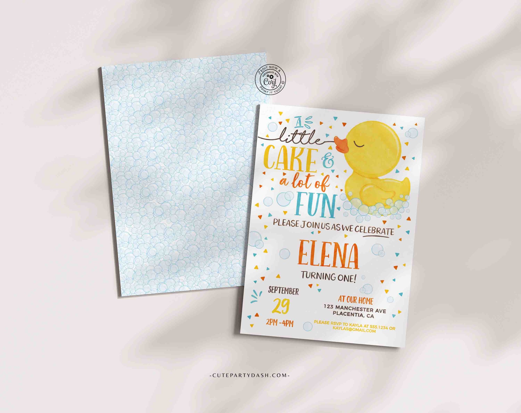 Rubber Ducky birthday invitation Instant download Cute Party Dash