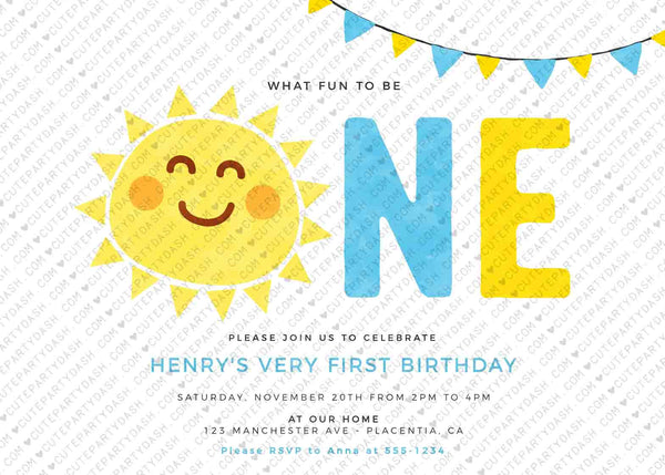 Minimal Little Sunshine Birthday Boy invitation Printable INSTANT DOWNLOAD Editable Minimalist Sun Little Sunshine First birthday party 481