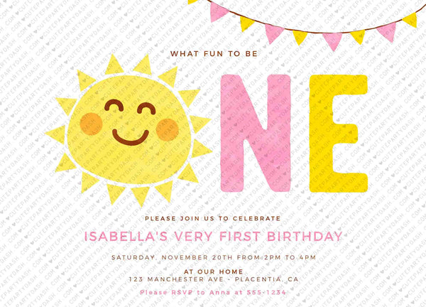 Minimal Little Sunshine Birthday Girl invitation Printable INSTANT DOWNLOAD Editable Minimalist Sun Little Sunshine First birthday party 481