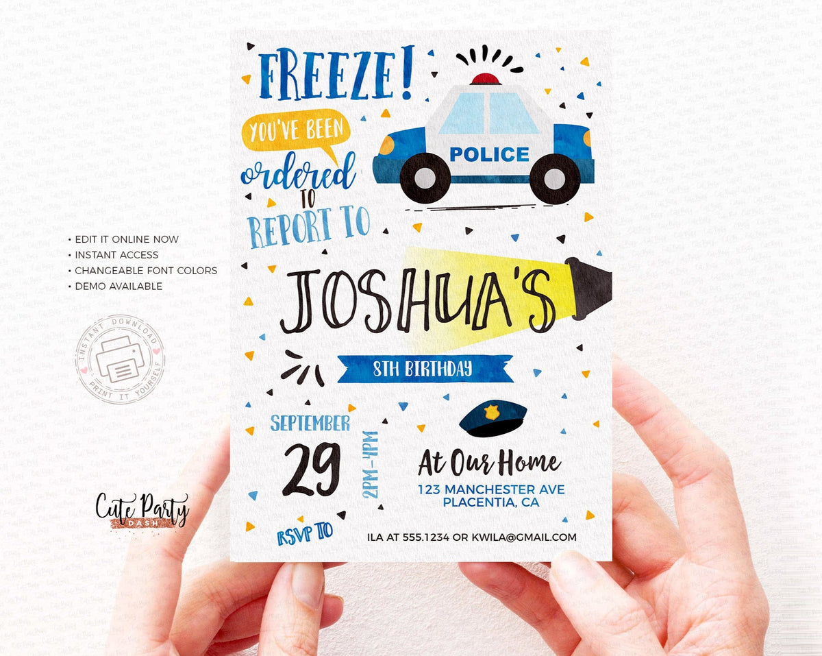 Police Birthday invitation Printable INSTANT DOWNLOAD – Cute Party Dash