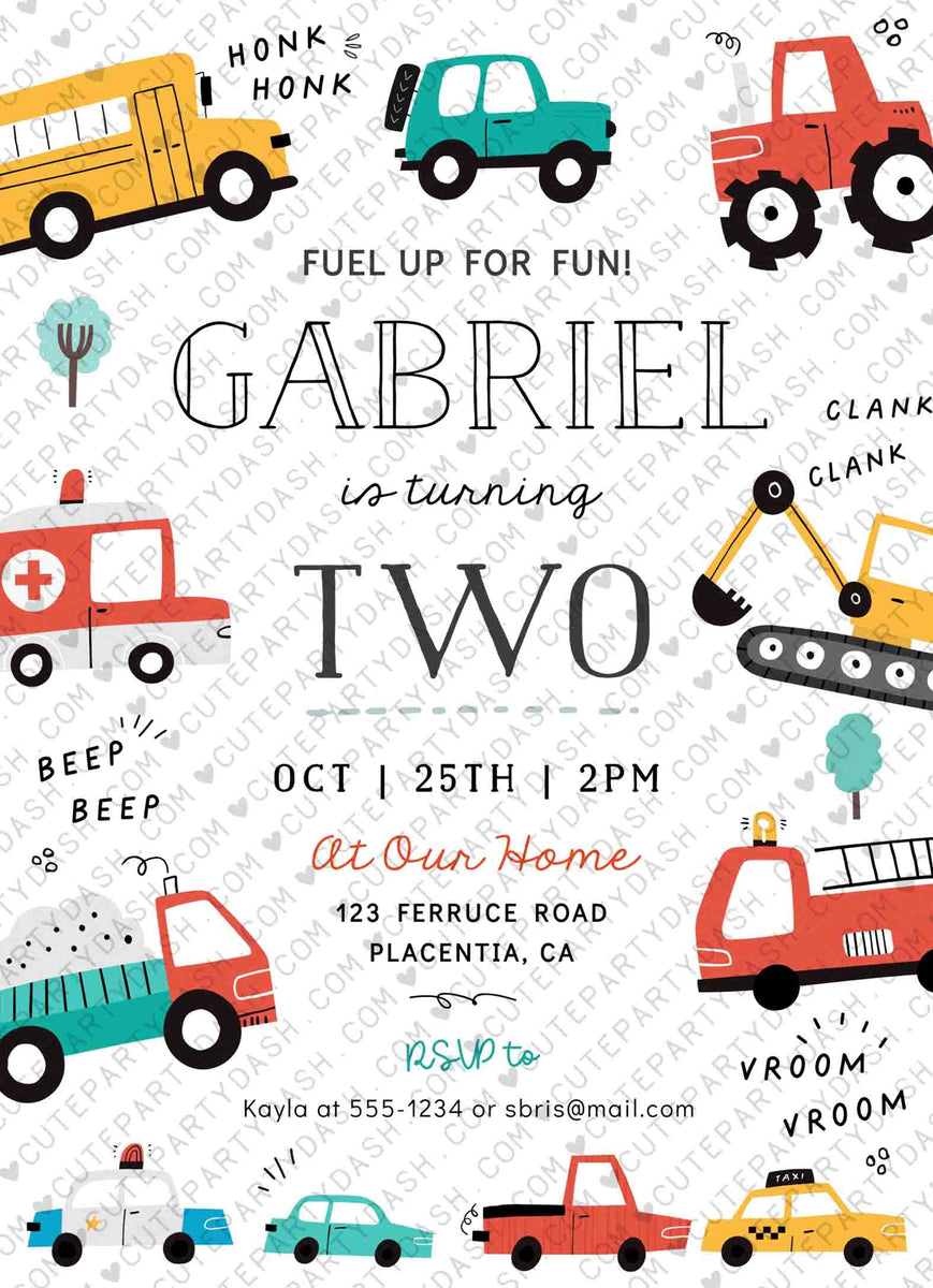 Transportation Birthday Invite Printable INSTANT DOWNLOAD Cute Party Dash