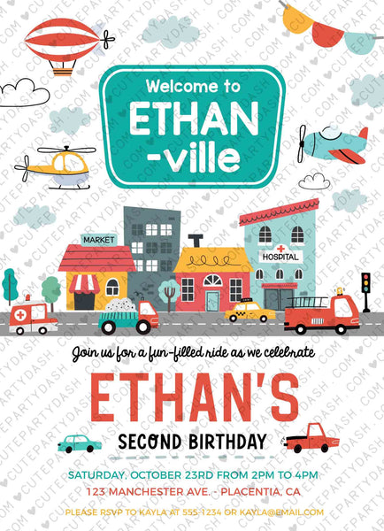 Transportation Birthday Invite Printable INSTANT DOWNLOAD, Editable Cars & Trucks Birthday Invitation City Transportation party 509 P