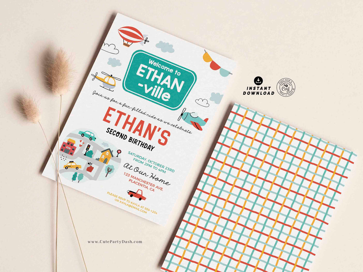 Transportation Birthday Invite Printable INSTANT DOWNLOAD – Cute Party Dash
