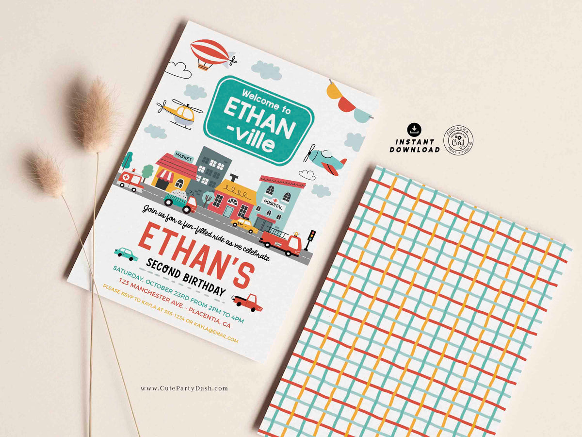 Transportation Birthday Invite Printable INSTANT DOWNLOAD – Cute Party Dash