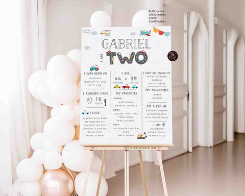 Editable Transportation Birthday Chalkboard Sign Printable INSTANT DOWNLOAD Cars & Truck party Theme Baby Milestone Poster #509P