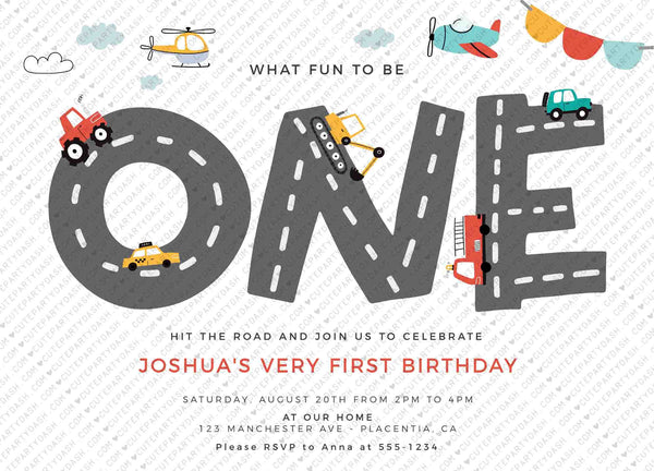 Transportation First Birthday Invite Printable INSTANT DOWNLOAD, Editable Cars & Trucks Birthday Invitation City Transportation party 509 P