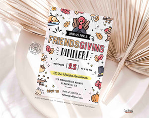 Friendsgiving Dinner Invitation Digital INSTANT DOWNLOAD Editable printable Thanksgiving Dinner invite Fall Pumpkin Invitation, #525