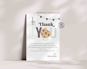 Minimal Milk and Cookies Birthday Thank you card INSTANT DOWNLOAD EDITABLE Minimalist Black White Printable Milk Cookies Thank You Note 526 Media 1 of 1