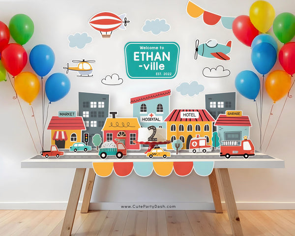 City Transportation Party Kit Decoration INSTANT DOWNLOAD, Printable Cars and Trucks birthday theme Transportation party decor, #509 P