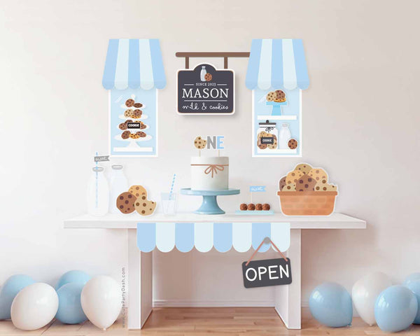 Milk and Cookies First Birthday Party Decor Kit Printable INSTANT DOWNLOAD DIY Decorations Editable Blue Milk & Cookies First Birthday 526 P