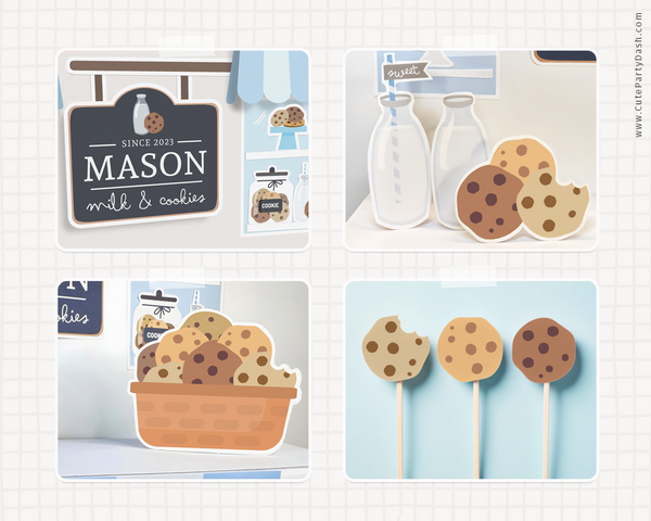 Milk and Cookies First Birthday Party Decor Kit Printable INSTANT DOWNLOAD DIY Decorations Editable Blue Milk & Cookies First Birthday 526 P