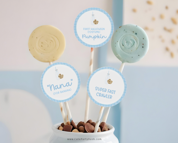 Milk and Cookies First Birthday Party Decor Kit Printable INSTANT DOWNLOAD DIY Decorations Editable Blue Milk & Cookies First Birthday 526 P