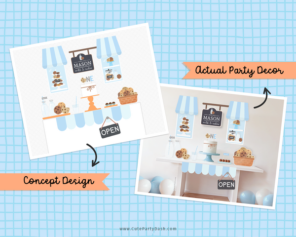 Milk and Cookies First Birthday Party Decor Kit Printable INSTANT DOWNLOAD DIY Decorations Editable Blue Milk & Cookies First Birthday 526 P