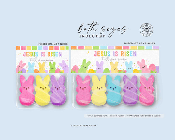 Jesus is Risen Tell Your Peeps Religious Easter Treat Bag Toppers INSTANT DOWNLOAD Editable Christian Easter Treat Bag Topper Template