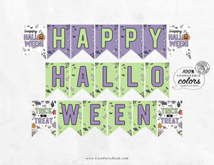 Happy Halloween Banner Printable INSTANT DOWNLOAD Trick or Treat Halloween Decor Bunting EDITABLE Halloween Sign Party Decor Classroom Door