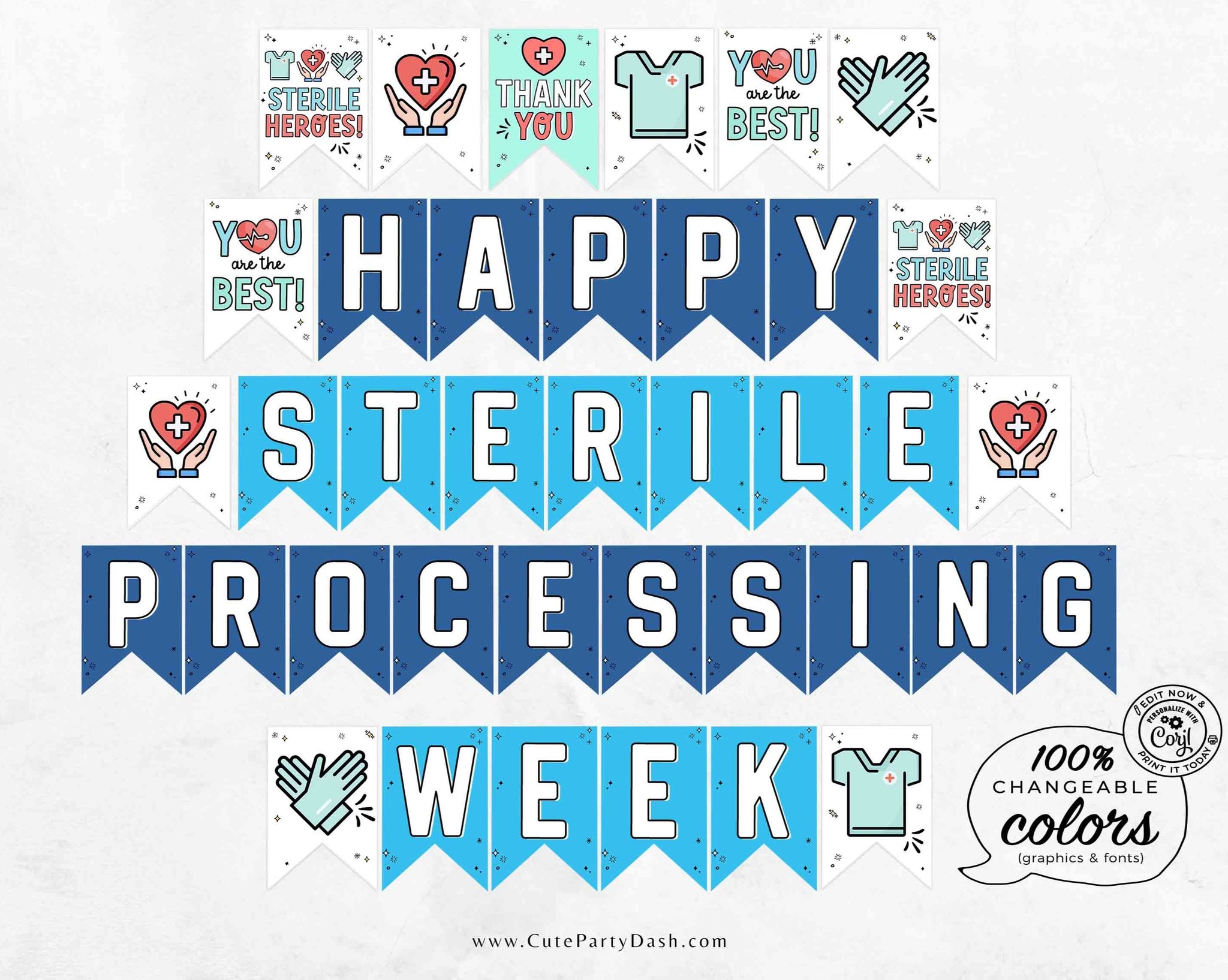 Sterile Processing Week Banner Printable INSTANT DOWNLOAD Printable SPD Week Decor ideas Editable Bunting Sterile Tech appreciation