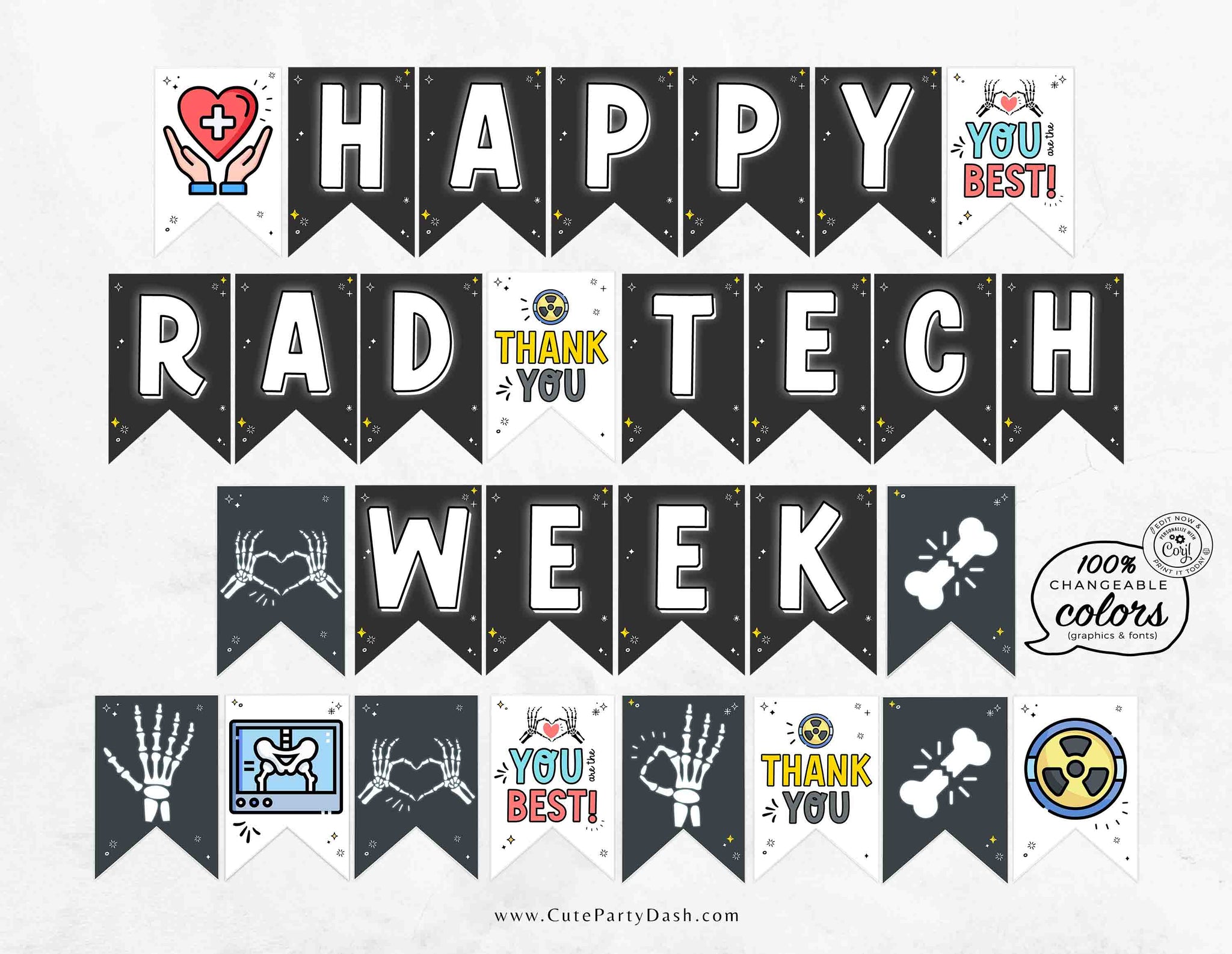 Rad Tech Week Banner Printable INSTANT DOWNLOAD Editable Happy Radiology Tech Week Appreciation Sign Bunting Decor Xray Technician