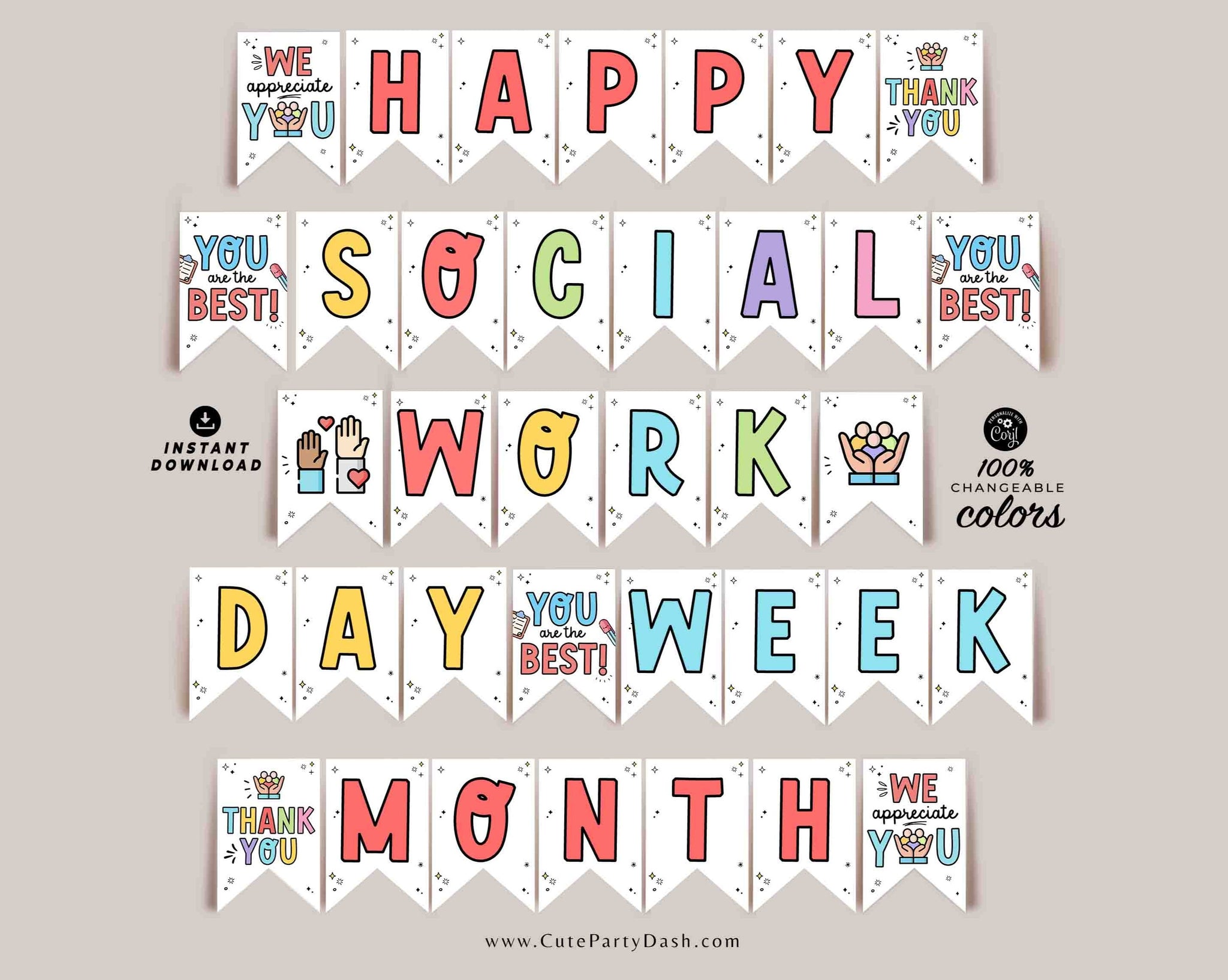 Social Work Month Banner Printable INSTANT DOWNLOAD Editable School Social Worker Appreciation Day decor day week banner Appreciation Sign