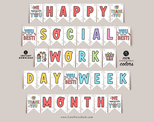 Social Work Month Banner Printable INSTANT DOWNLOAD Editable School Social Worker Appreciation Day decor day week banner Appreciation Sign