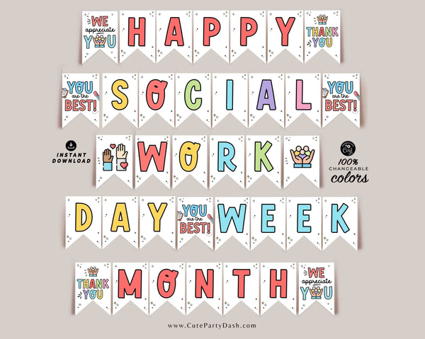 Social Work Month Banner Printable INSTANT DOWNLOAD Editable School Social Worker Appreciation Day decor day week banner Appreciation Sign