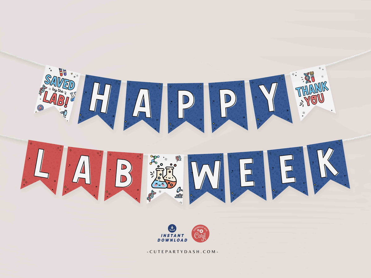 Happy Lab Week Printable Banner INSTANT DOWNLOAD – Cute Party Dash