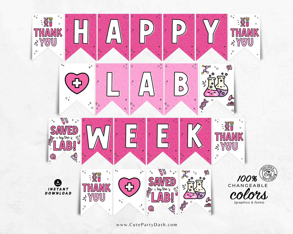 Happy Lab Week Printable Banner INSTANT DOWNLOAD – Cute Party Dash