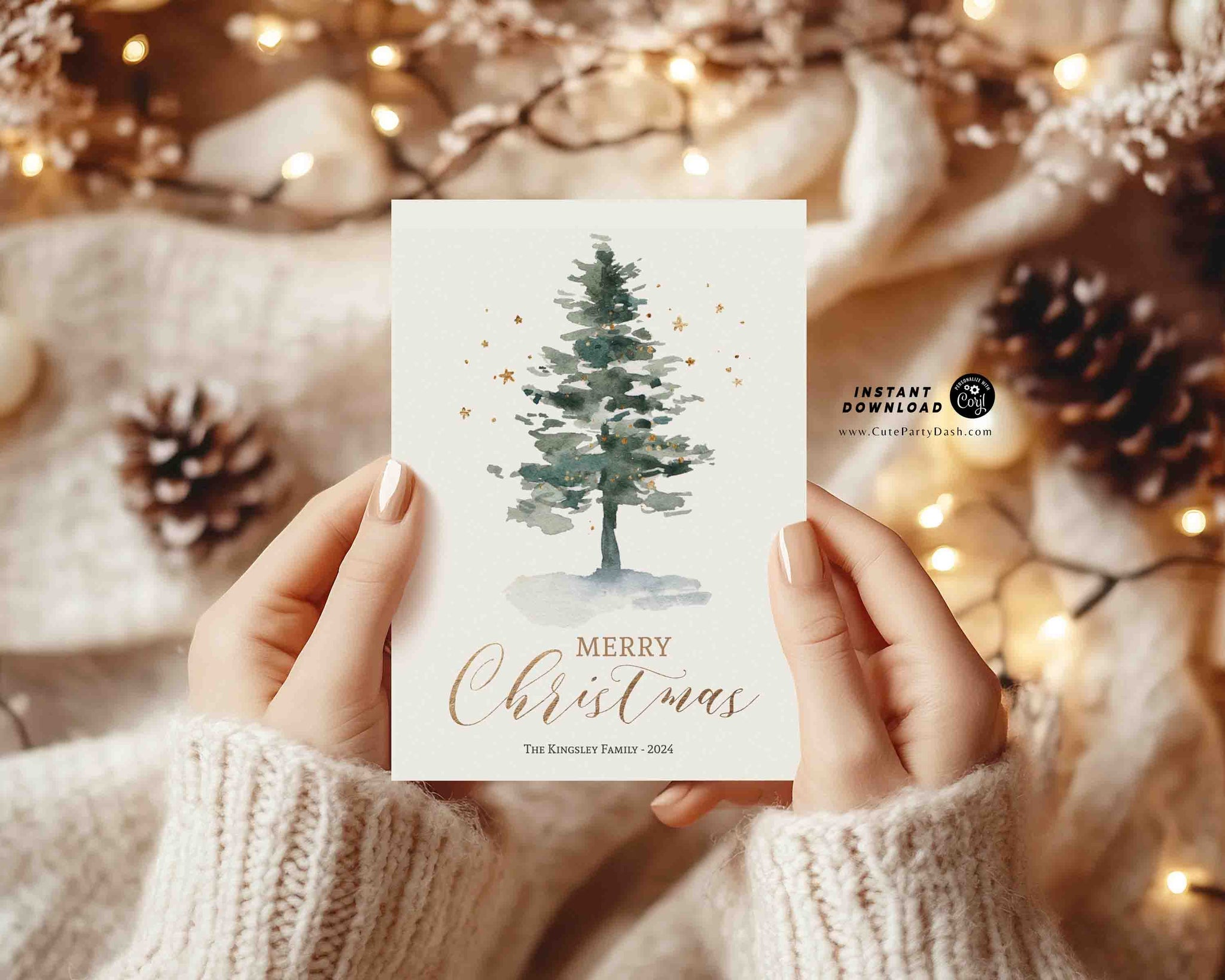 Modern Christmas Greeting Card printable Xmas clean Greeting Card - Digital Download
