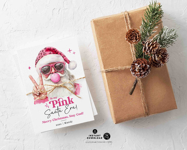 In My Pink Santa Era Christmas Card Printable INSTANT DOWNLOAD, Editable Retro Printable Holiday Greetings Merry Christmas Card