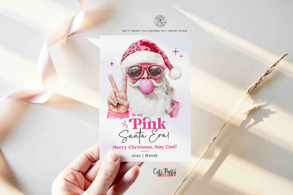 In My Pink Santa Era Christmas Card Printable INSTANT DOWNLOAD, Editable Retro Printable Holiday Greetings Merry Christmas Card