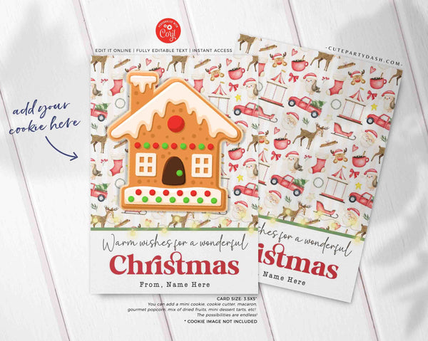 Christmas Cookie Card printable INSTANT DOWNLOAD Sugar Cookie tag Mini Cookie Card teacher Gift Holidays Cookie Card Gift Card Holder