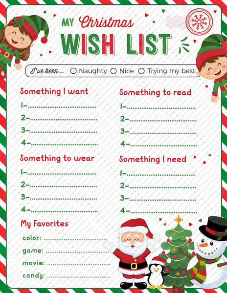 EDITABLE Christmas Wish List for kids Printable INSTANT DOWNLOAD Holidays Wish List template Santa Wish List, Letter to Santa, Boy Girl 600