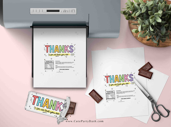 Thank You Gift Chocolate Bar Wrapper INSTANT DOWNLOAD Teacher Week Appreciation Gift Idea Coach Staff Printable Candy Bar Wrappers Editable