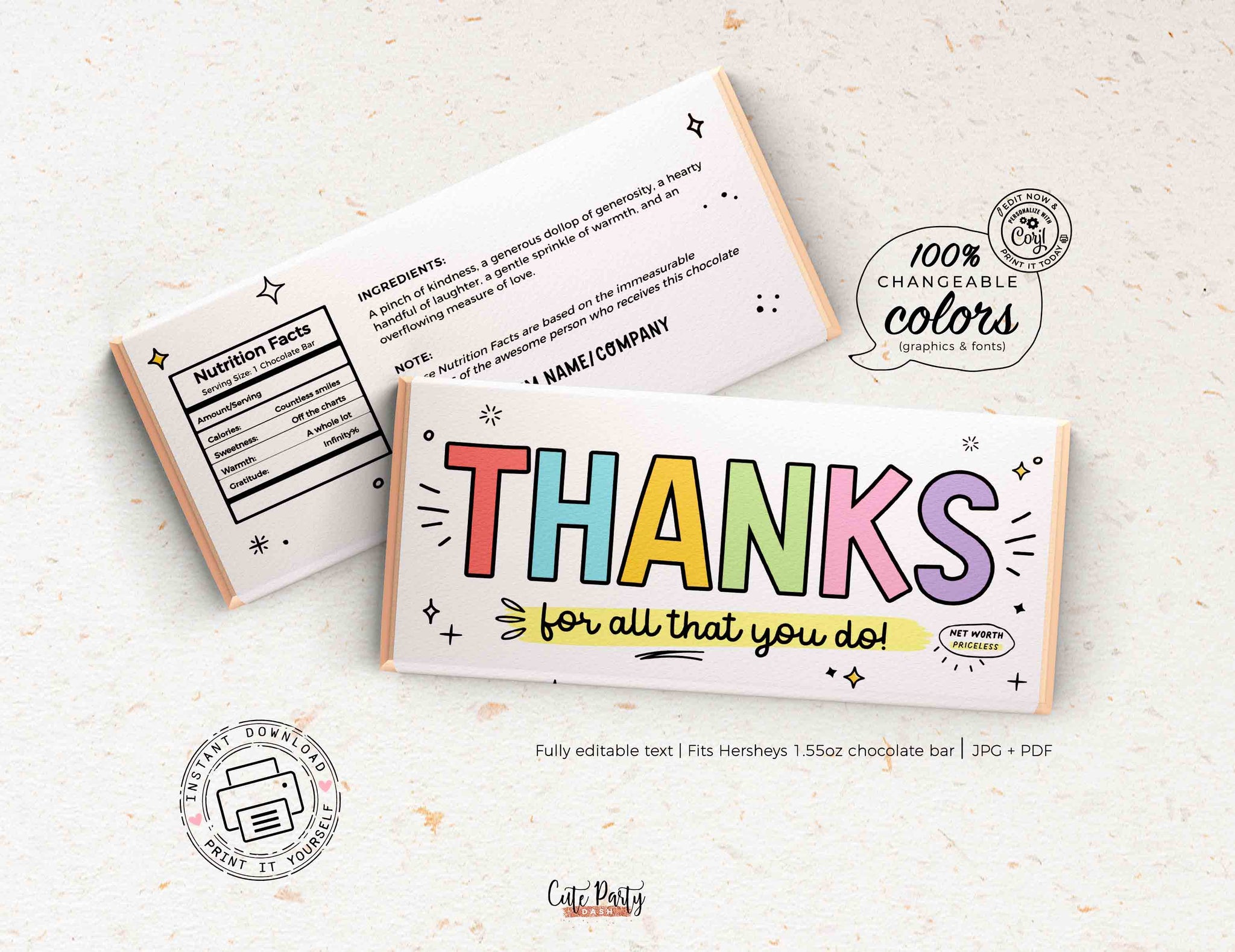 Thank You Gift Chocolate Bar Wrapper for Teacher Appreciation Week ...