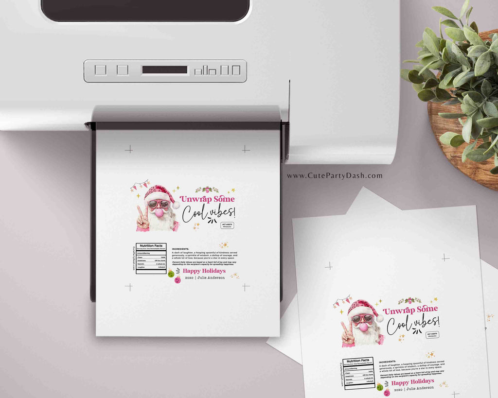 Gift Raper Santa Retro Pink Santa Christmas Gift Chocolate Bar Wrapper printable INSTANT ...
