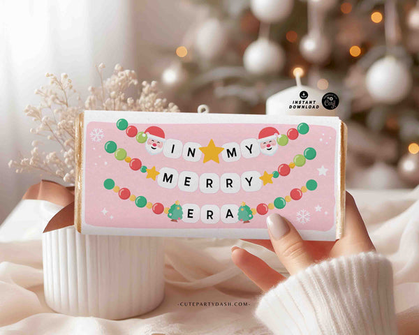 In My Merry Era Christmas Gift Chocolate Bar Wrapper printable INSTANT DOWNLOAD Happy Holidays Favor Trendy Gift idea Friendship Bracelet