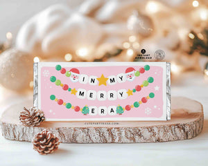 In My Merry Era Christmas Gift Chocolate Bar Wrapper printable INSTANT DOWNLOAD Happy Holidays Favor Trendy Gift idea Friendship Bracelet