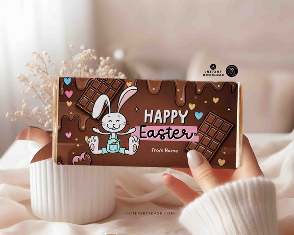 Editable Easter Chocolate Bar Wrapper Printable – Bunny Candy Wrapper, Happy Easter Treat, Hershey Bar Label Template