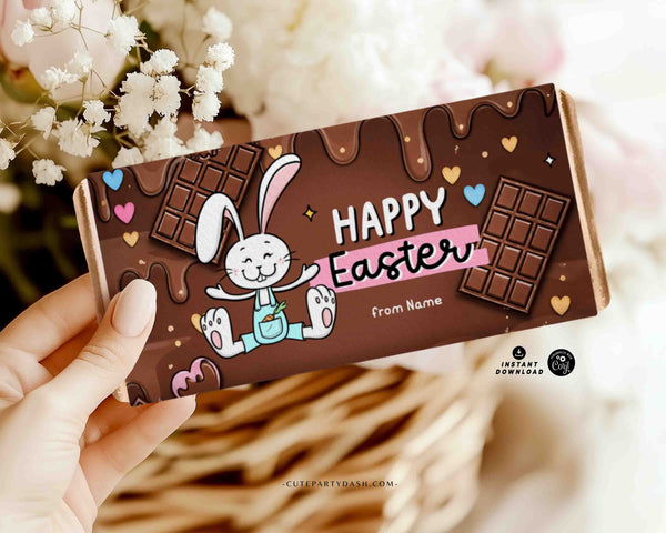 Editable Easter Chocolate Bar Wrapper Printable – Bunny Candy Wrapper, Happy Easter Treat, Hershey Bar Label Template