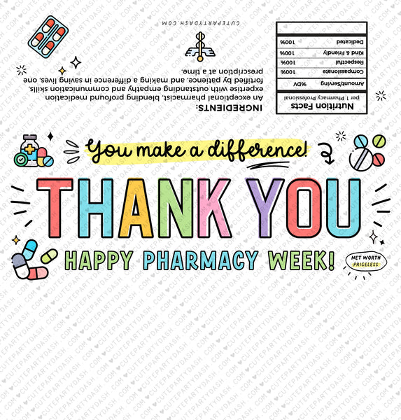 Pharmacy Week Appreciation Gift Idea INSTANT DOWNLOAD Printable RX Pharmacy Team Candy Bar Wrappers Editable Thank You Gift Pharmacy Techs