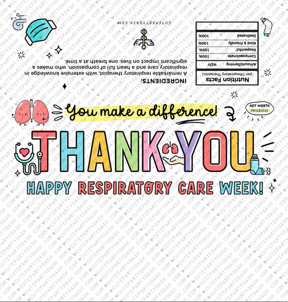 Respiratory Therapist Appreciation Gift Idea INSTANT DOWNLOAD Printable RT Thank you Candy Bar Wrappers Editable Respiratory Care Week Gift