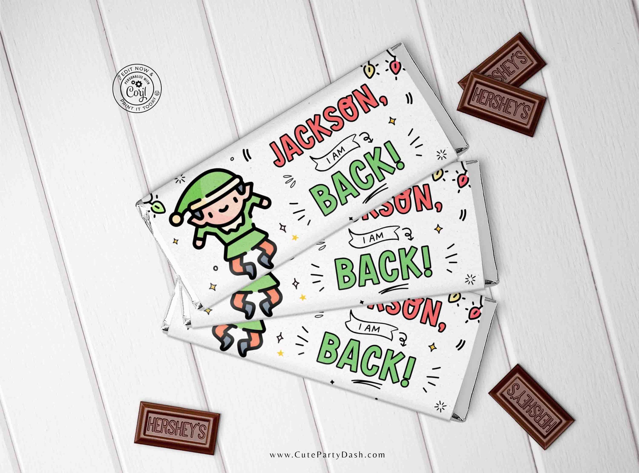 Christmas Elf I'm Back Chocolate Wrapper Printable – Cute Party Dash