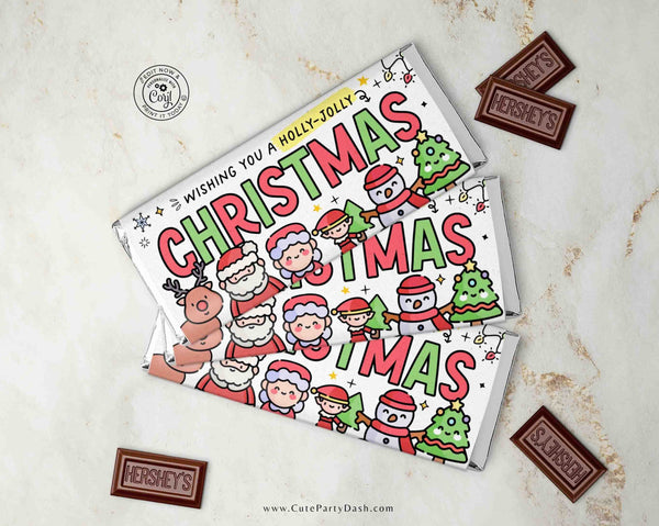 Christmas Gift Chocolate Bar Wrapper Template Printable INSTANT DOWNLOAD Happy Holidays Merry Christmas Gift for Friend teacher team FECH