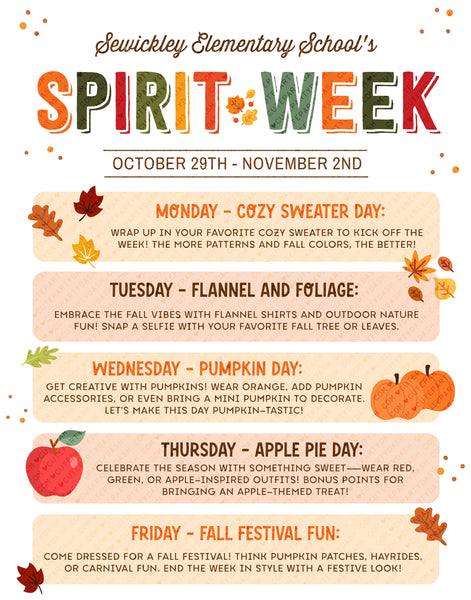 Editable Fall Spirit Week Sign Printable INSTANT DOWNLOAD School Fall Spirit Week Template Corjl Poster, Flyer, Itinerary Event Planner