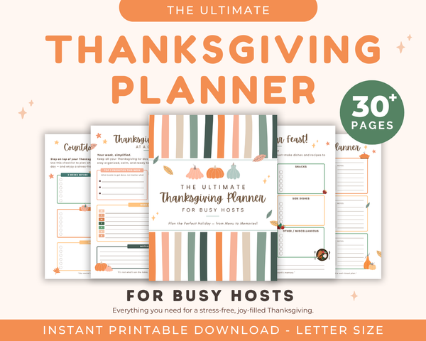Printable Thanksgiving Planner Templates: Menu, Recipes, Meal, Décor, Cleaning & Gratitude Checklists. Holiday Organizer for Busy Hosts