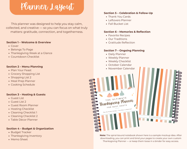 Printable Thanksgiving Planner Templates: Menu, Recipes, Meal, Décor, Cleaning & Gratitude Checklists. Holiday Organizer for Busy Hosts