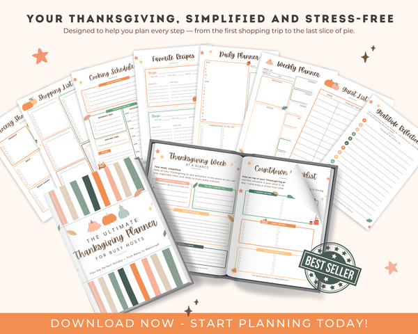 Printable Thanksgiving Planner Templates: Menu, Recipes, Meal, Décor, Cleaning & Gratitude Checklists. Holiday Organizer for Busy Hosts