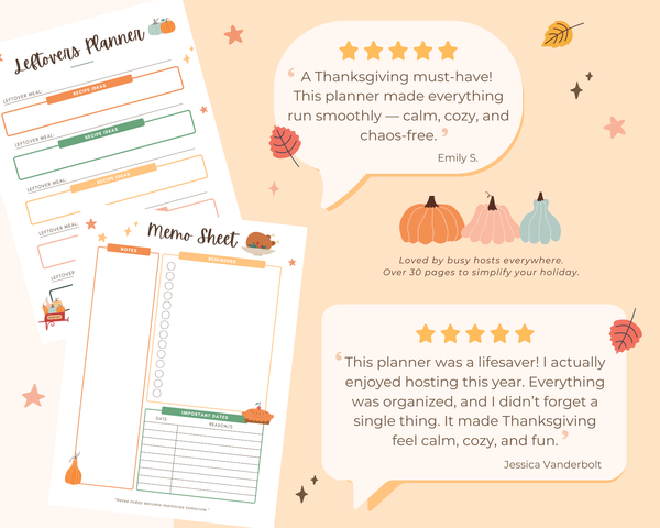 Printable Thanksgiving Planner Templates: Menu, Recipes, Meal, Décor, Cleaning & Gratitude Checklists. Holiday Organizer for Busy Hosts