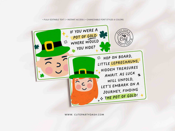 Indoor St Patrick's Day Scavenger Hunt Printable Bundle INSTANT DOWNLOAD Editable Leprechaun St Patricks Game for Kids Treasure Hunt Clues